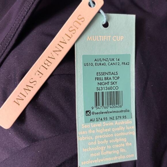 NWT Sea Level Swim Essentials Frills Bra Top Women's Size 10 Navy Night Sky Blue - Picture 8 of 8